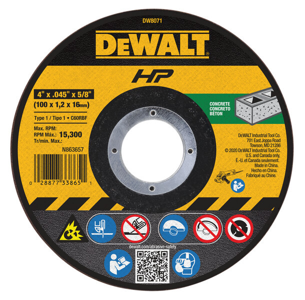 DEWALT Concrete/Masonry Wheel, 4-Inch X .045-Inch X 5/8