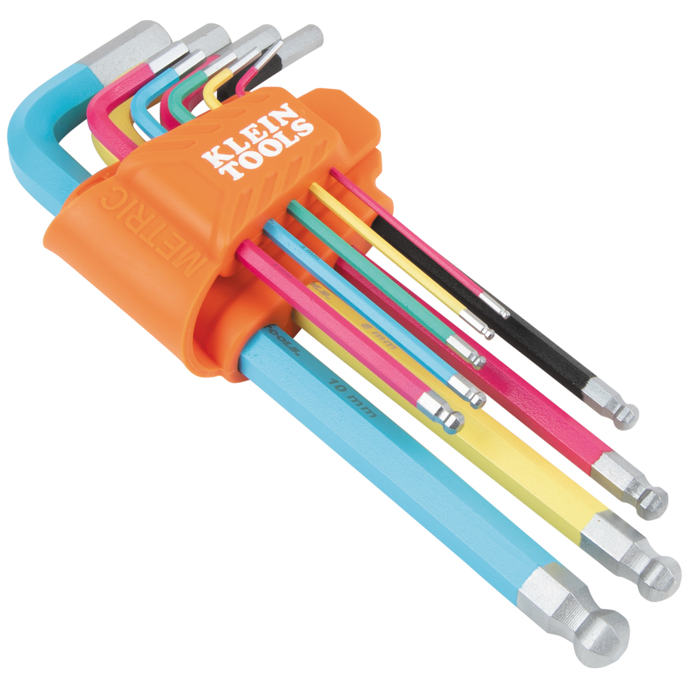 Powder Coated Long Ball-End Hex Key Set, Metric, 9-Piece
