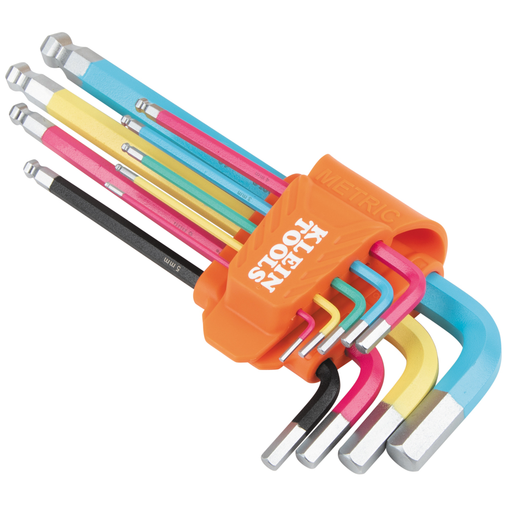 Powder Coated Long Ball-End Hex Key Set, Metric, 9-Piece
