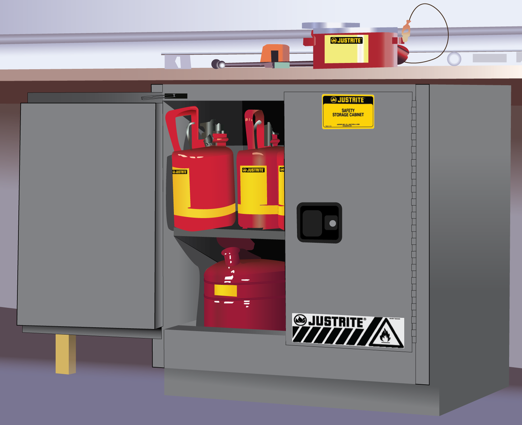 22 Gallon, 1 Shelf, 2 Doors, Manual Close, Flammable Cabinet, Sure-Grip® EX Under Counter, Gray - 892303