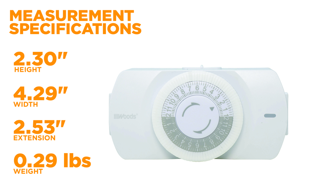 Woods TIMER, INDOOR HEAVY DUTY MECHANICAL WITH NIGHT LIGHT, 2-GROUNDED OUTLETS 6/BX