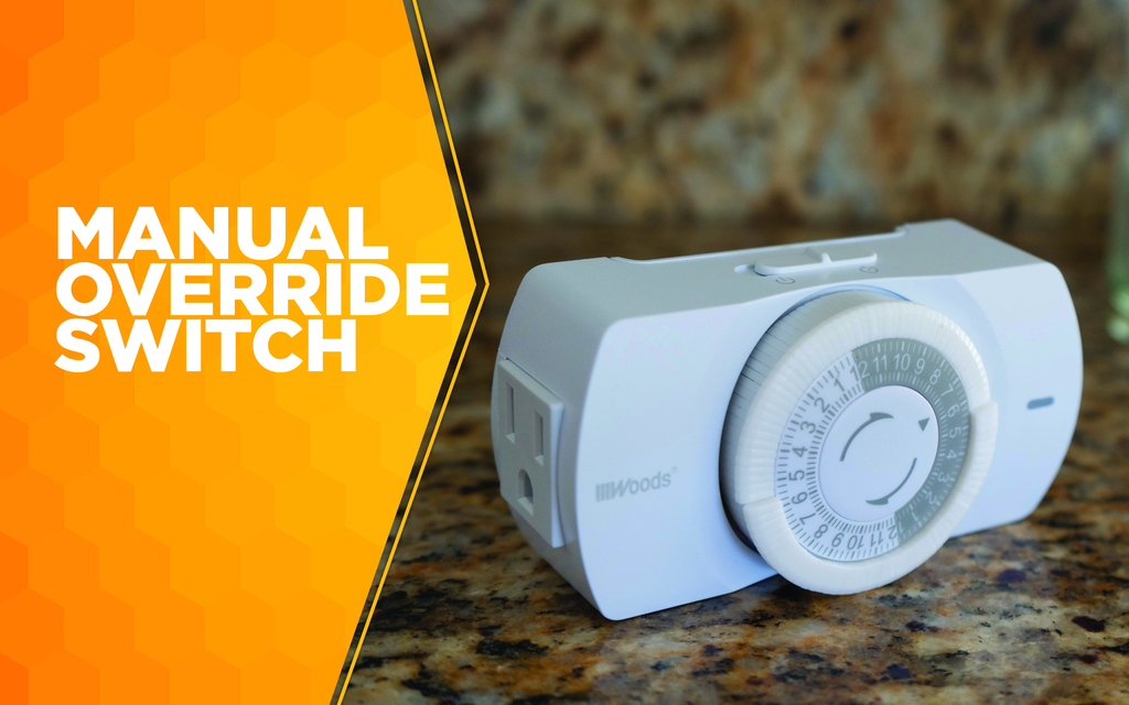 Woods TIMER, INDOOR HEAVY DUTY MECHANICAL WITH NIGHT LIGHT, 2-GROUNDED OUTLETS 6/BX