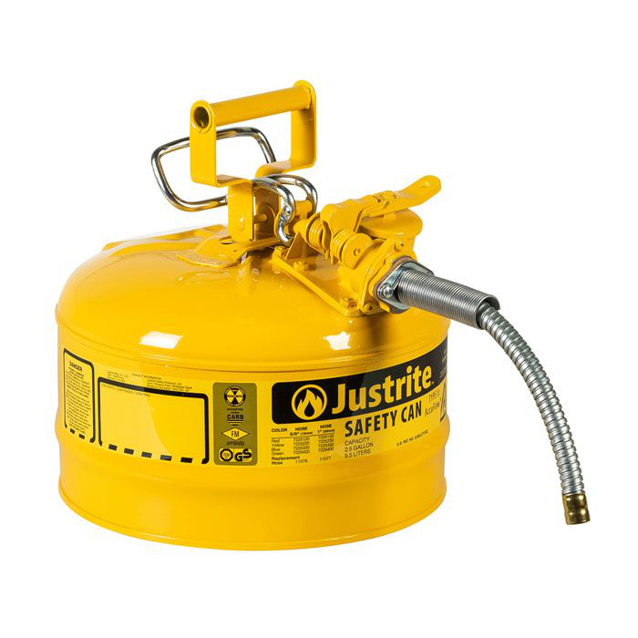 2.5 Gallon, 5/8" Metal Hose, Steel Safety Can for Diesel, Type II, AccuFlow™, Yellow - 7225220