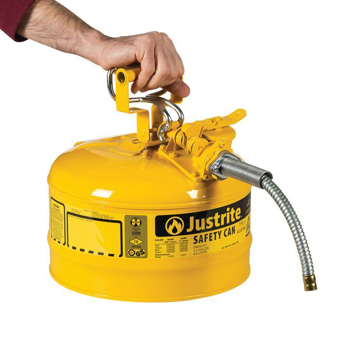 2.5 Gallon, 5/8" Metal Hose, Steel Safety Can for Diesel, Type II, AccuFlow™, Yellow - 7225220