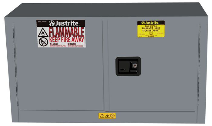 17 Gallon, 1 Shelf, 2 Doors, Self Close, Flammable Safety Cabinet, Sure-Grip® EX Piggyback, Gray - 891723