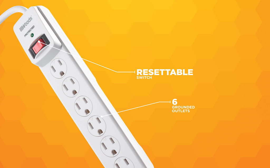 Woods SURGE, 6 OUT SURGE PROTECTOR 900J, 3' 6/BX