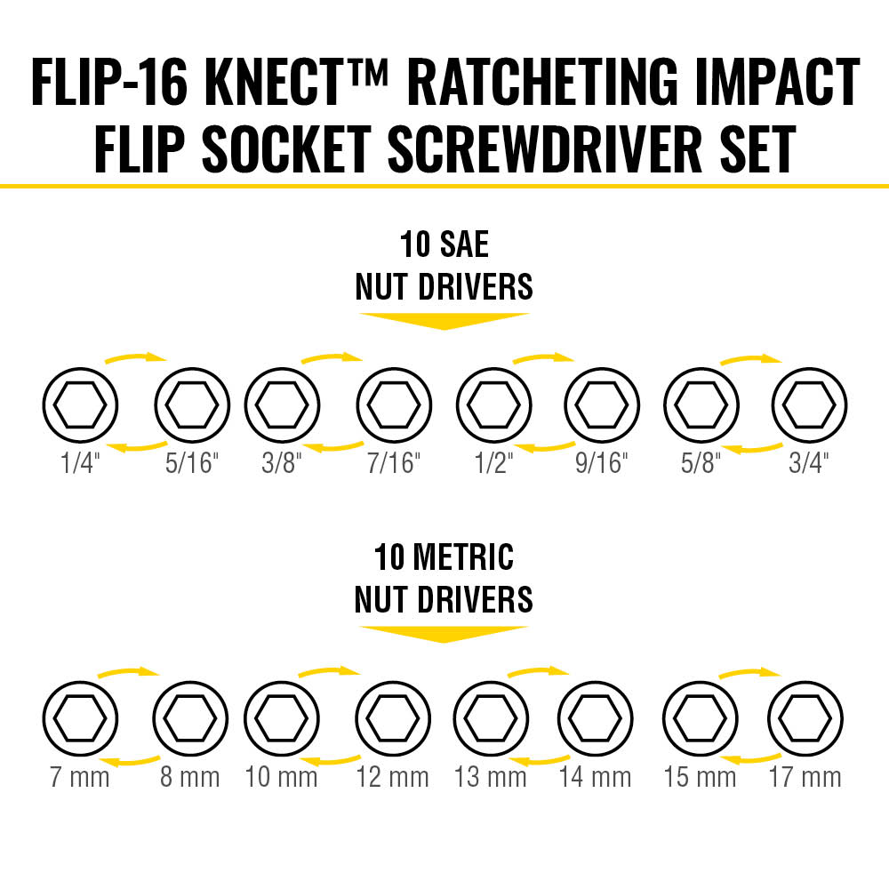 Flip-16 KNECT™ Ratcheting Impact Flip Socket Screwdriver Set