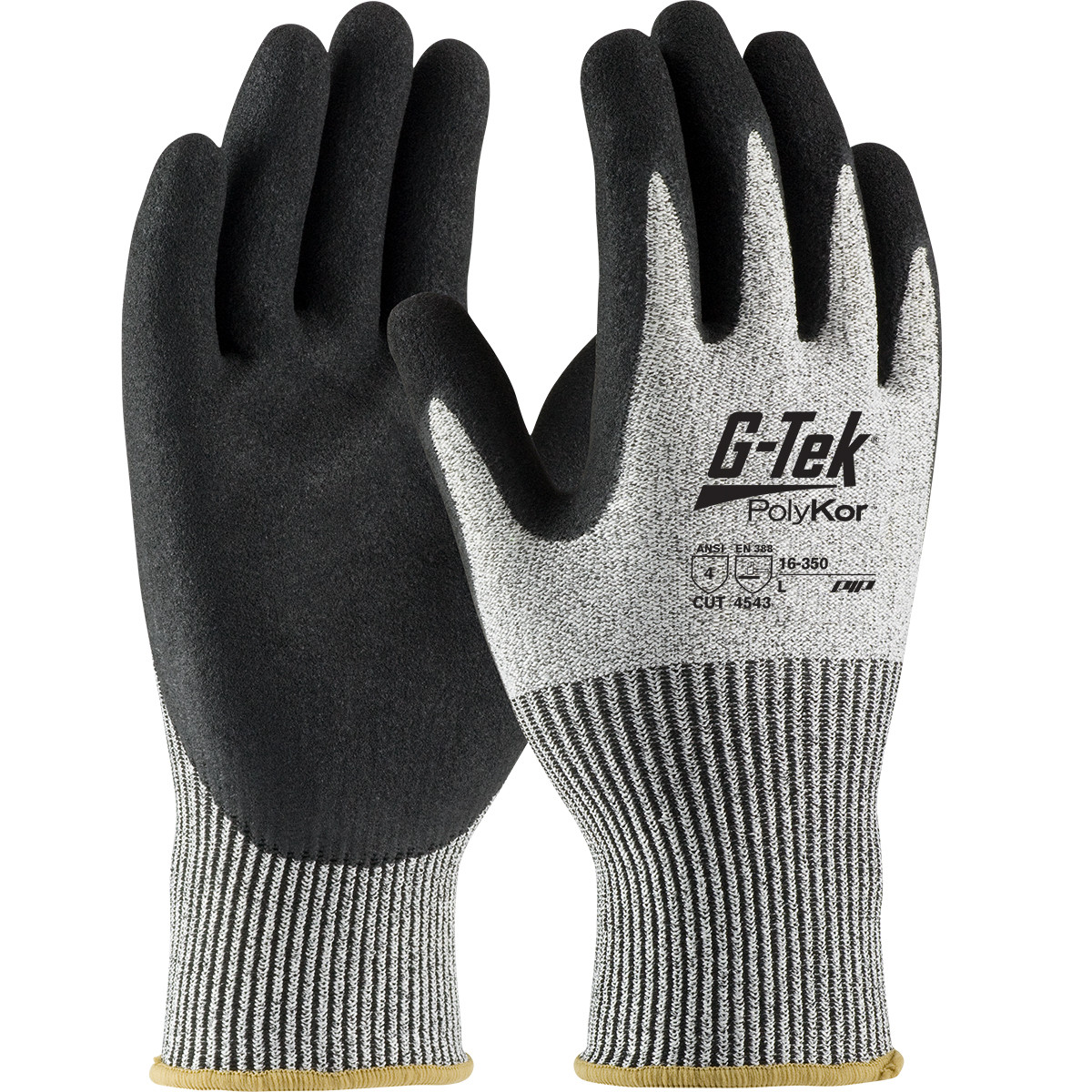 G-Tek® PolyKor® 16-350  Cut Resistant Gloves, Size L, Salt & Pepper, ANSI A4