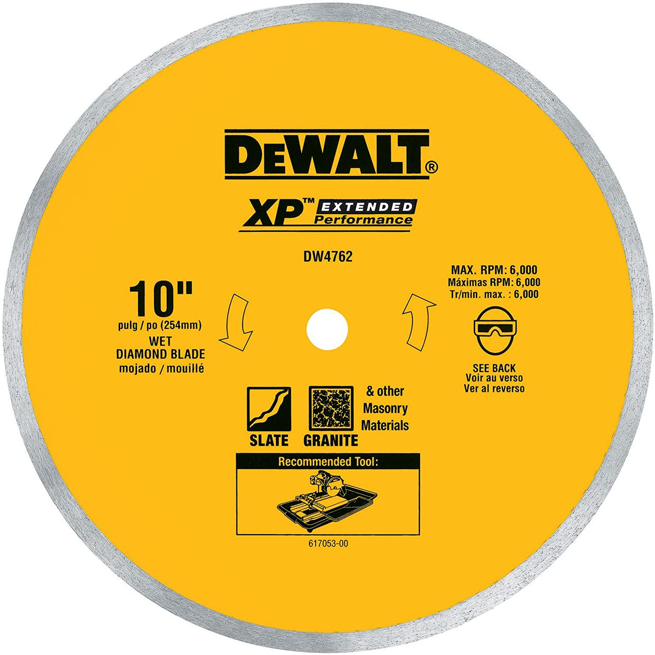 DEWALT Diamond Blade For Porcelain Or Tile, Wet Cutting, Continuous Rim, 5/8-Inch Arbor, 10-Inch