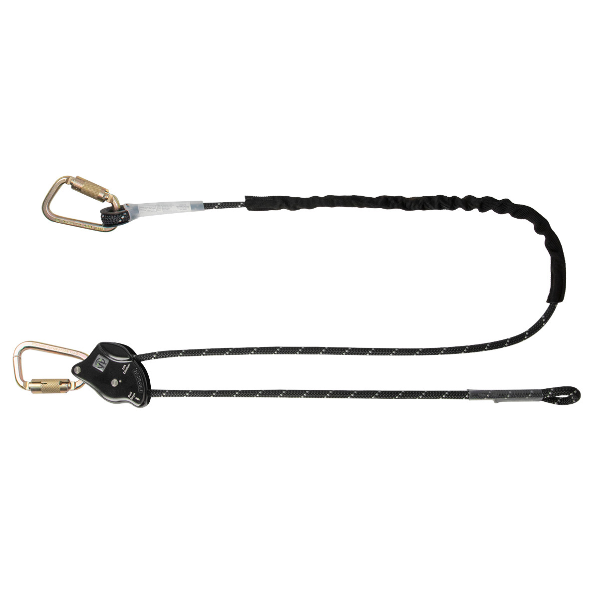 SAFEWAZE 6.5' Rope Positioning Lanyard: Rope Adjuster, Carabiners (B&W)