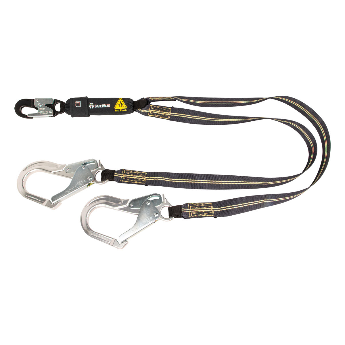 SAFEWAZE Arc Flash 6' Energy Absorbing Lanyard: Aramid, Dual Leg, Alu Rebar Hooks