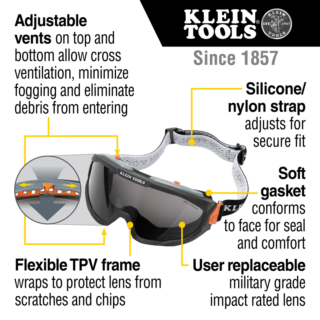 Safety Goggles, Replacement Lens, Gray