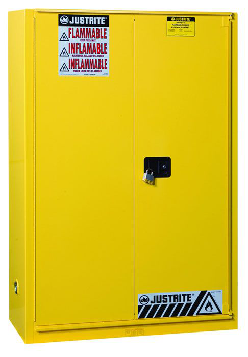 60 Gallon, 5 Shelves, 1 Bi-Fold Self-Close Door, Paint Safety Cabinet, Sure-Grip® EX, Yellow - 894590