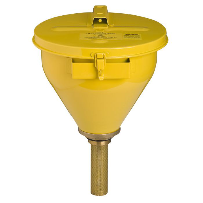 Steel Drum Funnel for Flammables, 32" Flame Arrester, Self-Closing Cover, 2" Bung, Yellow - 08206