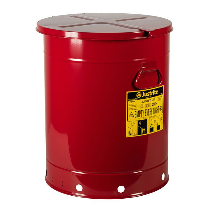 21 Gallon, Oily Waste Can, Hand-Operated Cover, Red - 09710