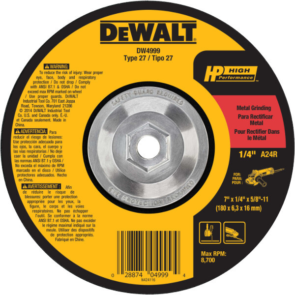 DEWALT 4" x 1/4" x 5/8" High Performance Metal Grinding Wheel  (P/N DW4999)