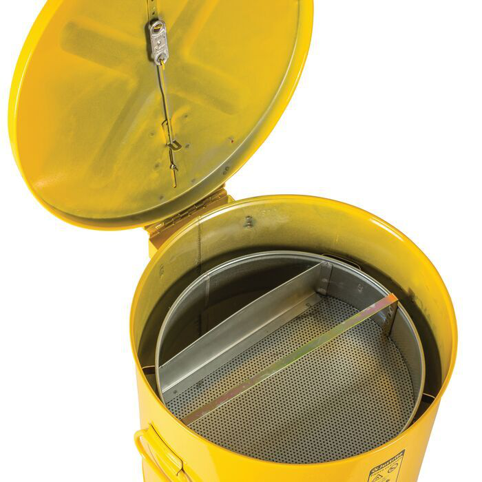 6 Gallon, Wash Tank With Basket for Small Parts Cleaning, Self-Close Cover with Fusible Link, Steel, Yellow - 27816