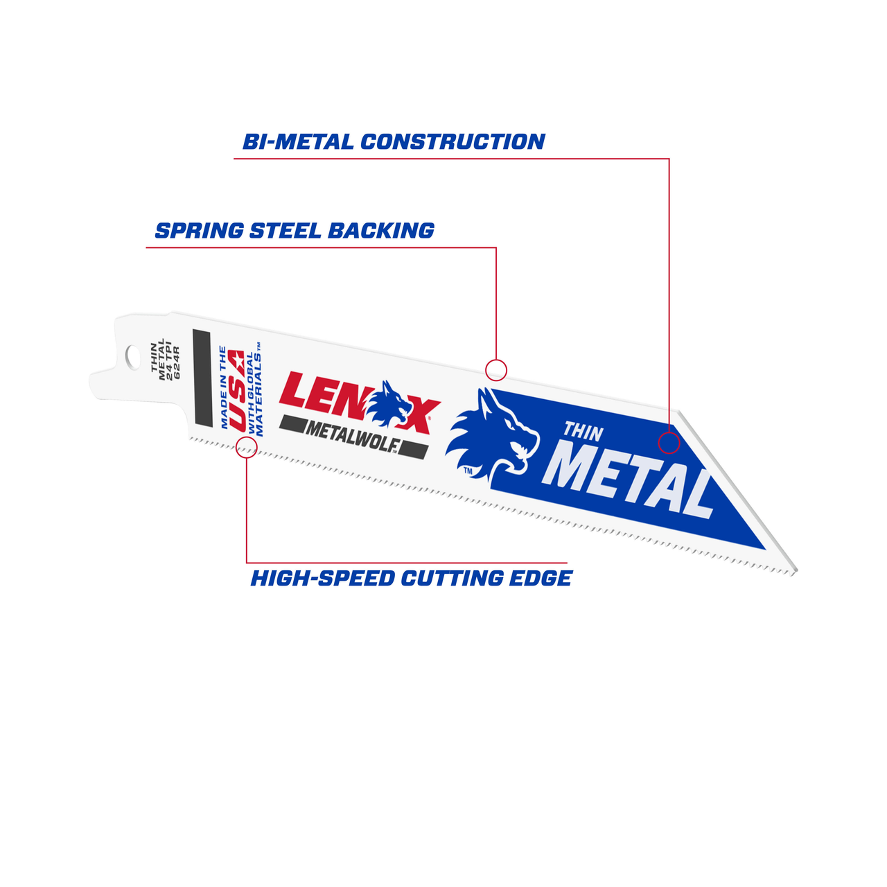LENOX Metal Cutting Reciprocating Saw Blade With Power Blast Technology, Bi-Metal, 6-Inch, 24 TPi, 5/Pk