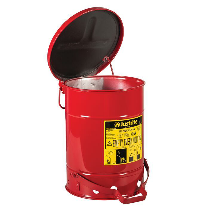 6 Gallon, Oily Waste Can, Hands-Free Self-Closing Cover, SoundGard™, Red - 09108