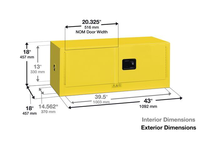 12 Gallon, 1 Shelf, 2 Doors, Self Close, Corrosives/Acid Steel Safety Cabinet, Sure-Grip® EX Piggyback, Blue - 891322