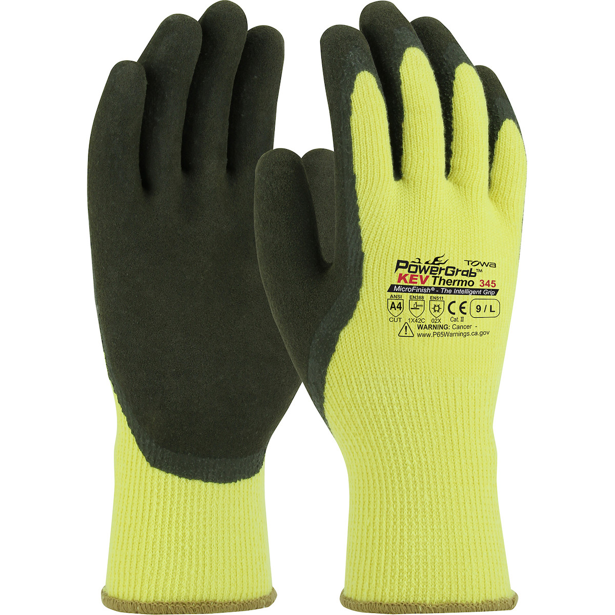 PowerGrab™ KEV Thermo 09-K1350 Heavy Weight Protection From Cold, Size S, Yellow, ANSI A4