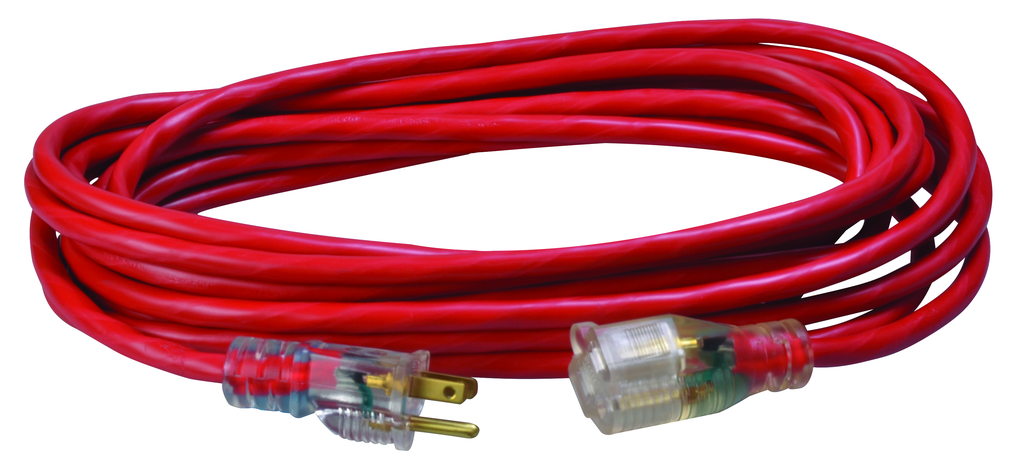 Southwire 25ft SJTW 14/3 Outdoor Extension Cord W/ Lighted End (Red) 12/BX