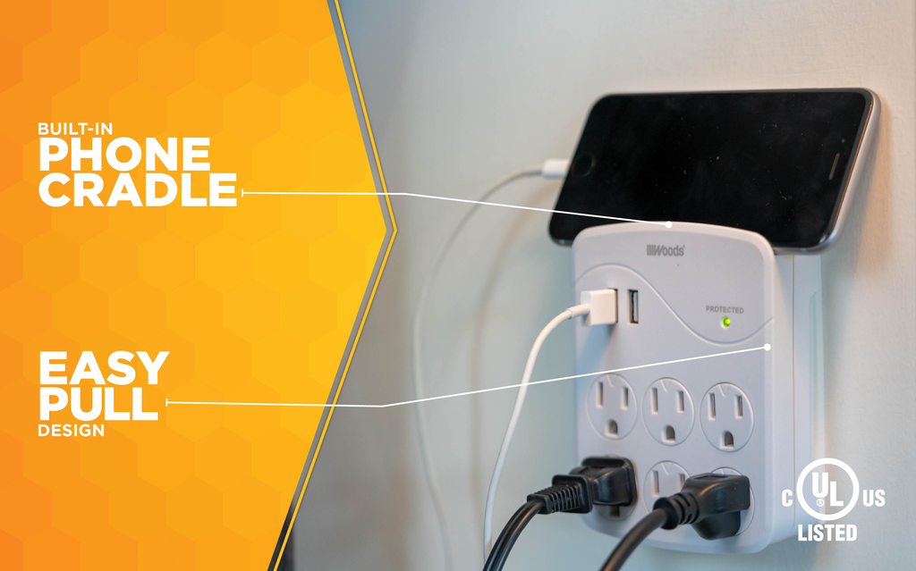 Woods SURGE, USB 6-OUT 2.4A 2 USB-A PORTS 1000J 6/BX