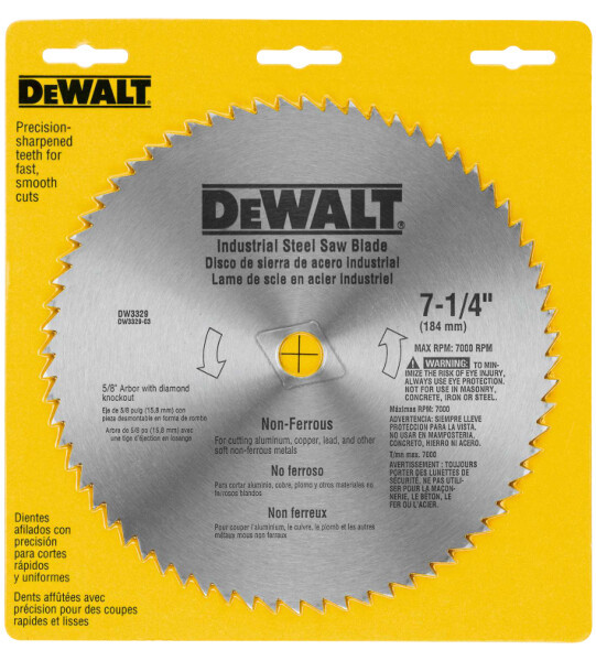DEWALT 7-1/4" Circular Saw Blade, Metal Cutting, 5/8-Inch And Diamond Knockout Arbor, 68-Tooth