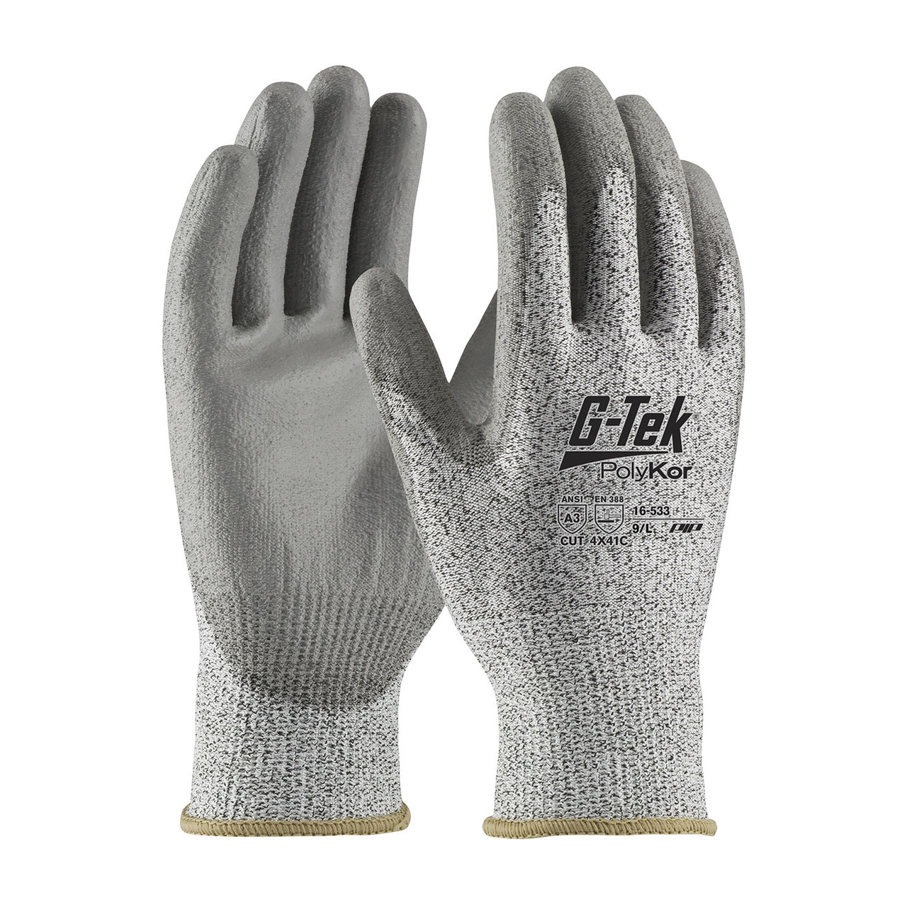 G-Tek® PolyKor® 16-533  Cut Resistant Gloves, Size L, Salt & Pepper, ANSI A3