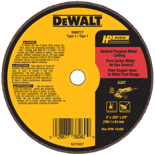 DEWALT A36T Wheel, 4-Inch X .035-Inch X 3/8-Inch