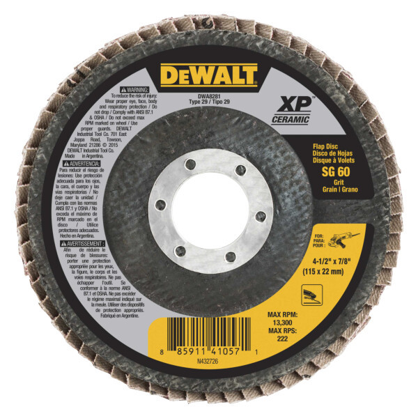 DEWALT 60G T29 Xp Ceramic Flap Disc, 4-1/2" X 7/8"