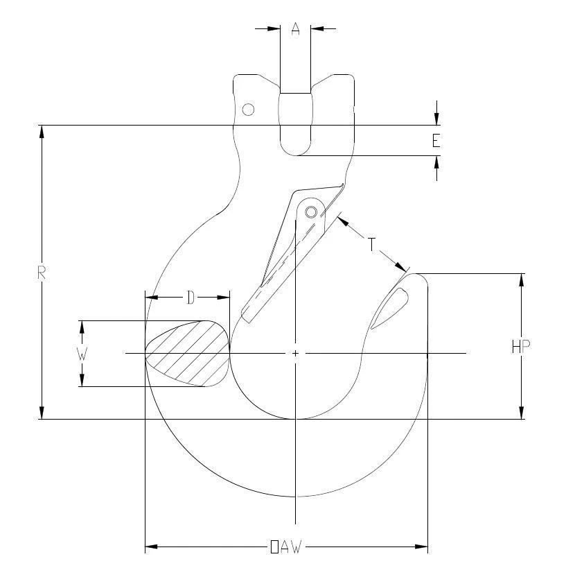 SLING HOOK,CLEVIS STYLE,PL,3/8" W/LATCH