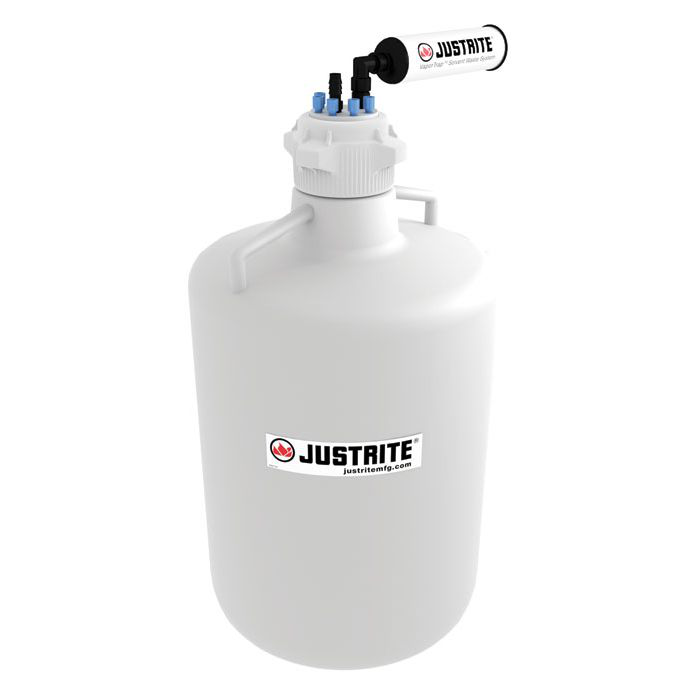 20 Liter HDPE Carboy with Filter Kit, VaporTrap™, 6 Ports 1/8" Tubing, 1 Port 1/4" or 3/8" Hose Barb, 83mm Cap, Round - 12809