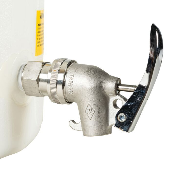 5 Gallon, Polypropylene Quick-Disconnect Disposal Safety Can with Faucet, Stainless Steel Fittings for 1/4" Tubing, White - 12770