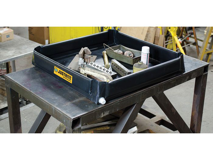 3' x 3' x 6", 30 Gallon Spill Capacity, Mini Berm Flex Tray with 1" Drain Fitting, Black - 28442