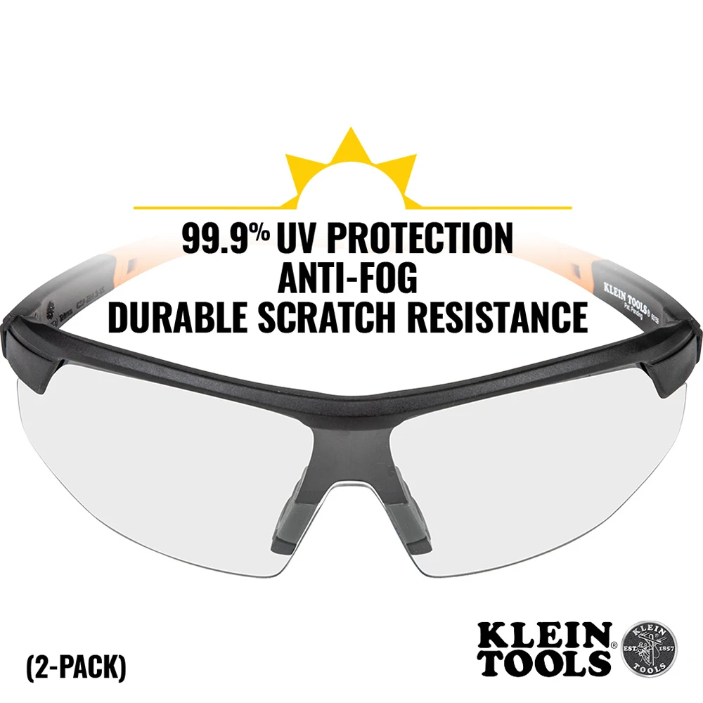 Klein Standard Safety Glasses, Clear Lens, 2-Pack