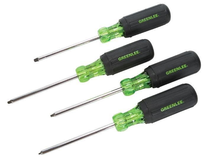 GREENLEE 4-Piece Square-Recess Tip Driver Set, Contains - #0 x 4", #1 x 4", #2 x 4", & #3 x 4"