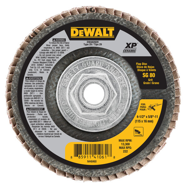 DEWALT 80G T29 Xp Ceramic Flap Disc, 4-1/2" X 7/8"