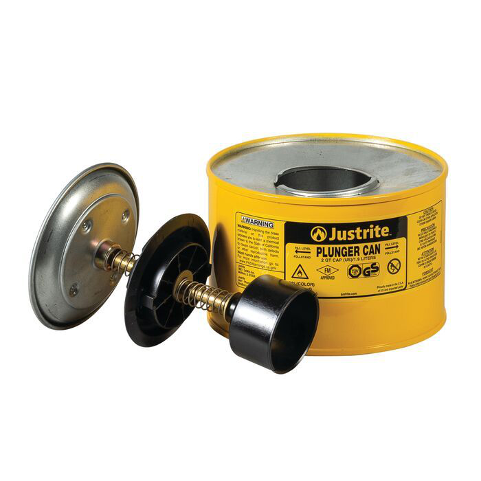 2 Quart Steel Plunger Dispensing Can, Perforated Pan Screen Serves as Flame Arrester, Yellow - 10218