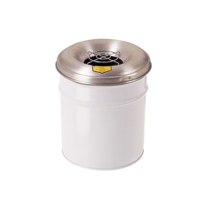 6 Gallon, Cease-Fire® Waste Receptacle for Cigarette Disposal, Aluminum Head With Grill Guard, White - 26626W