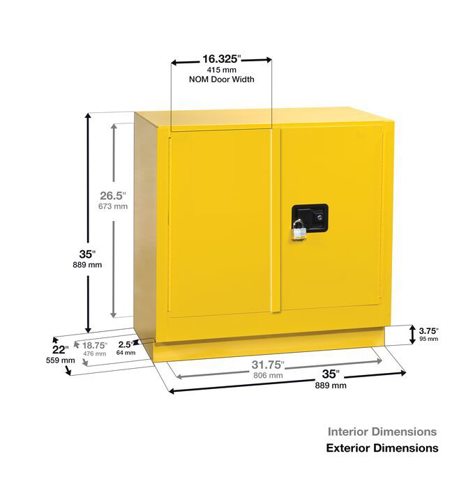 22 Gallon, 1 Shelf, 2 Doors, Self Close, Flammable Cabinet, Sure-Grip® EX Under Counter, Gray - 892323
