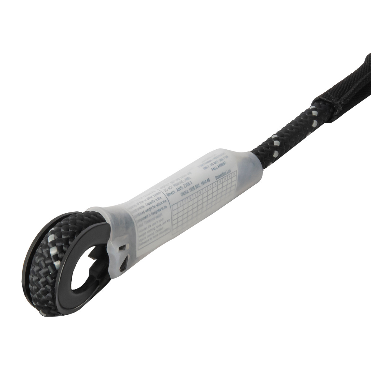 SAFEWAZE 6.5' Rope Positioning Lanyard: Rope Adjuster, No Connectors (B&W)