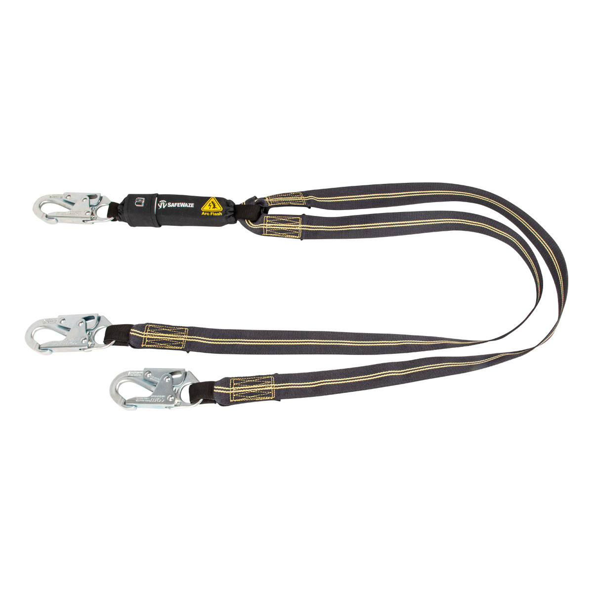 SAFEWAZE Arc Flash 6' Energy Absorbing Lanyard: Aramid, Dual Leg, Snap Hooks