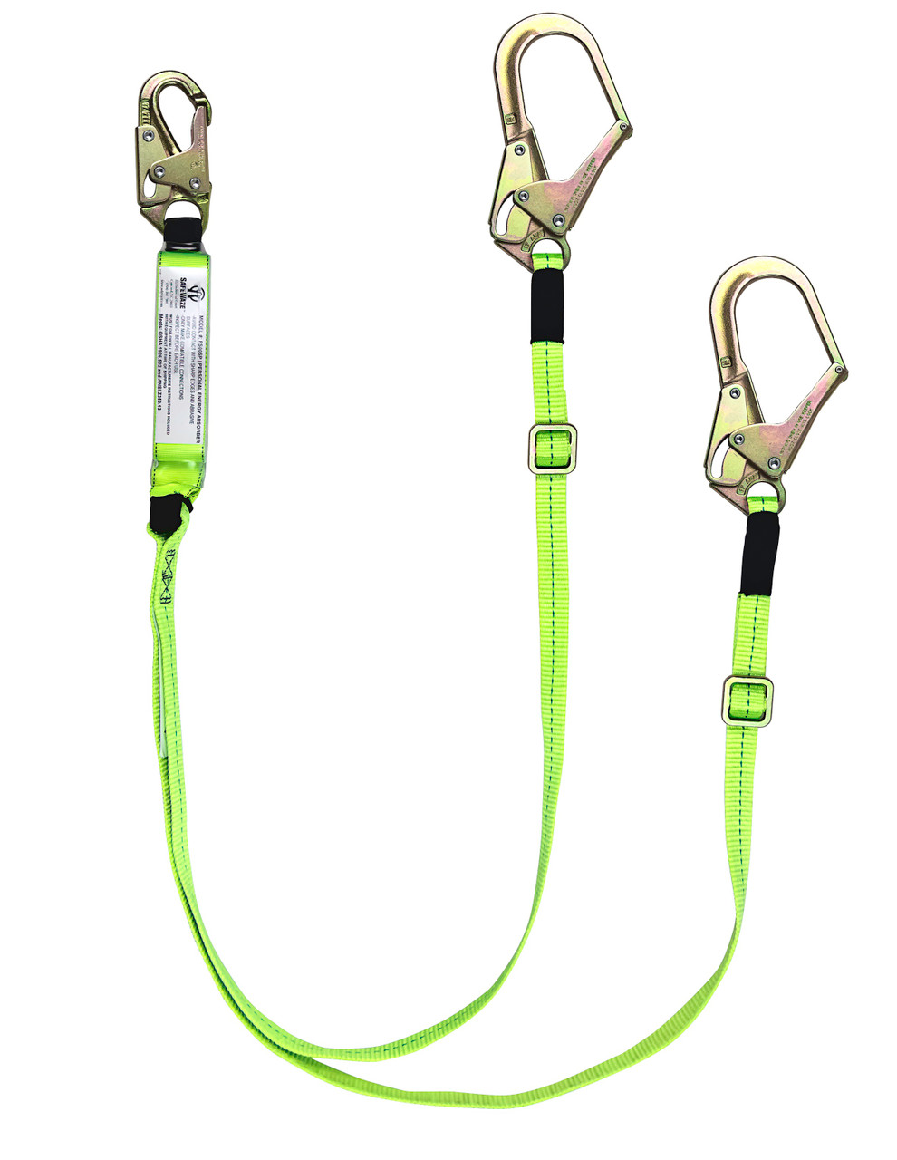 SafeWaze PRO 4'-6' Adjustable Energy Absorbing Lanyard: Dual Leg, Rebar Hooks