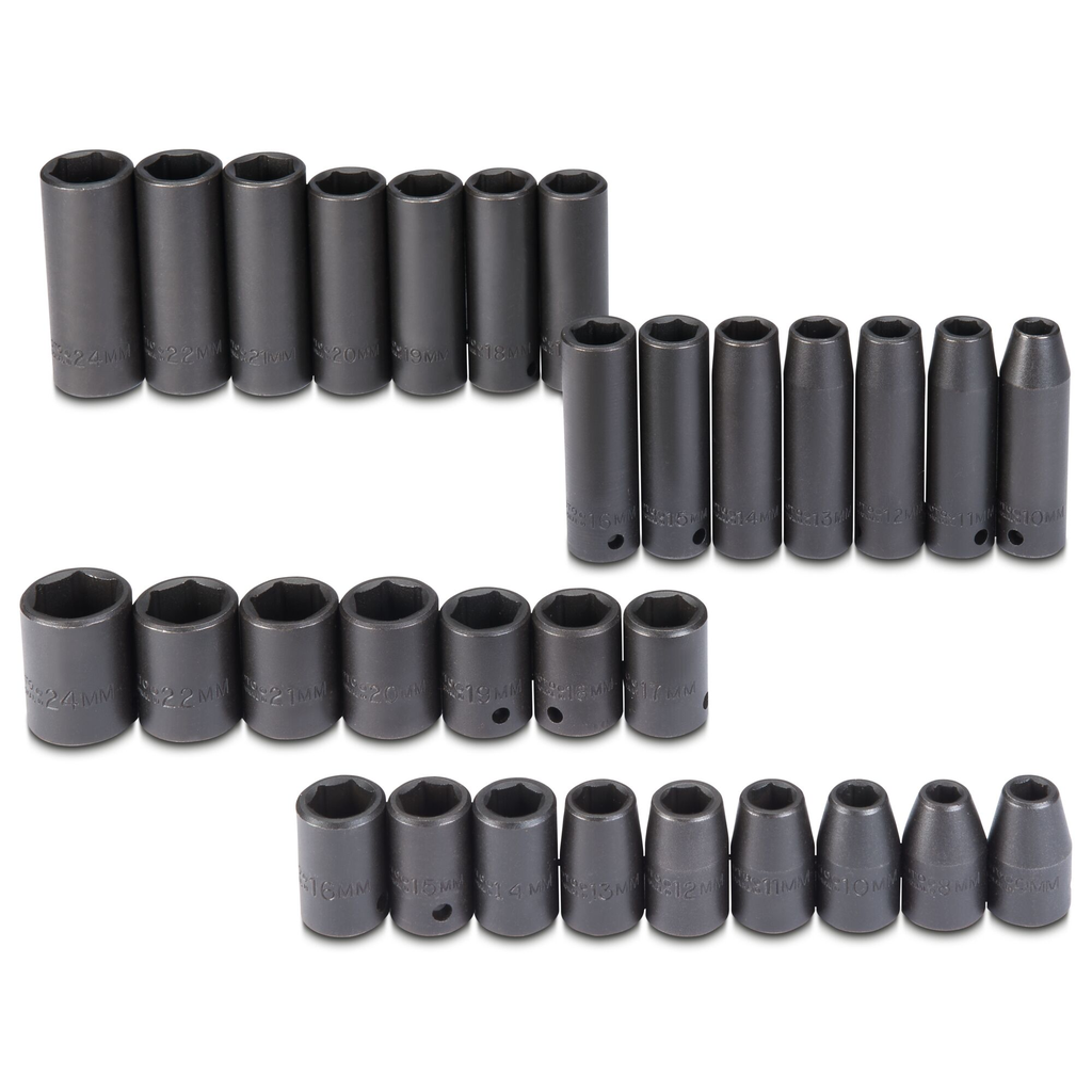 Proto® 1/2" Drive 30 Piece Metric & Fractional Impact Socket Set - 6 Point 1/ea