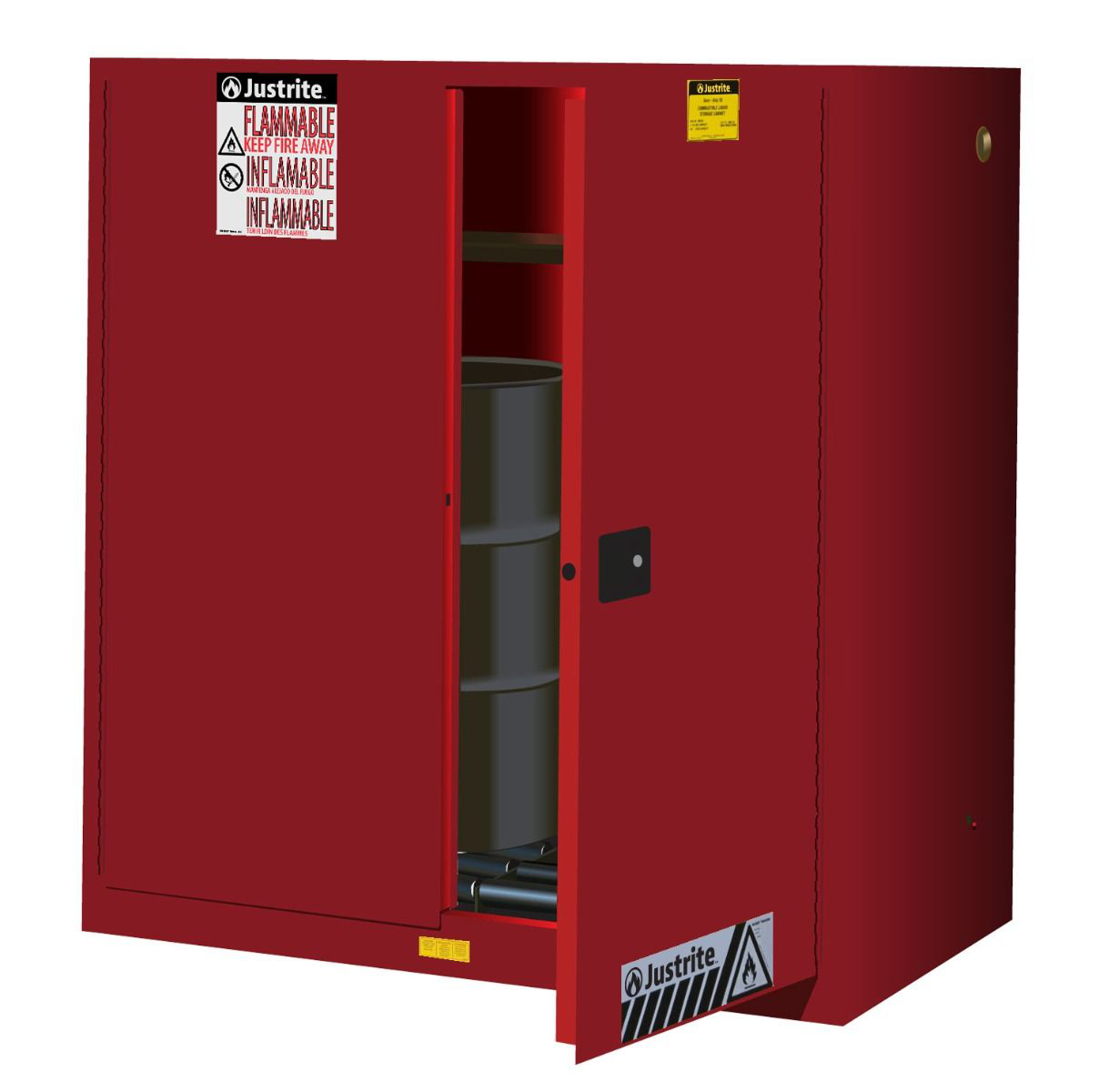 60 Gallon, 2 Drum Vertical, 1 Shelf, 2 Doors, Self Close, Safety Cabinet With Drum Rollers, Sure-Grip® EX, Red - 899071