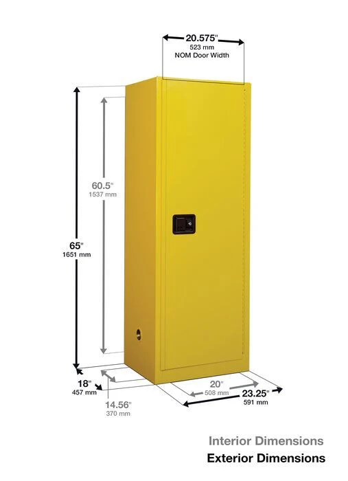 Sure-Grip® EX Slimline Flammable Safety Cabinet, 22 gallon, 1 manual close doors, Yellow