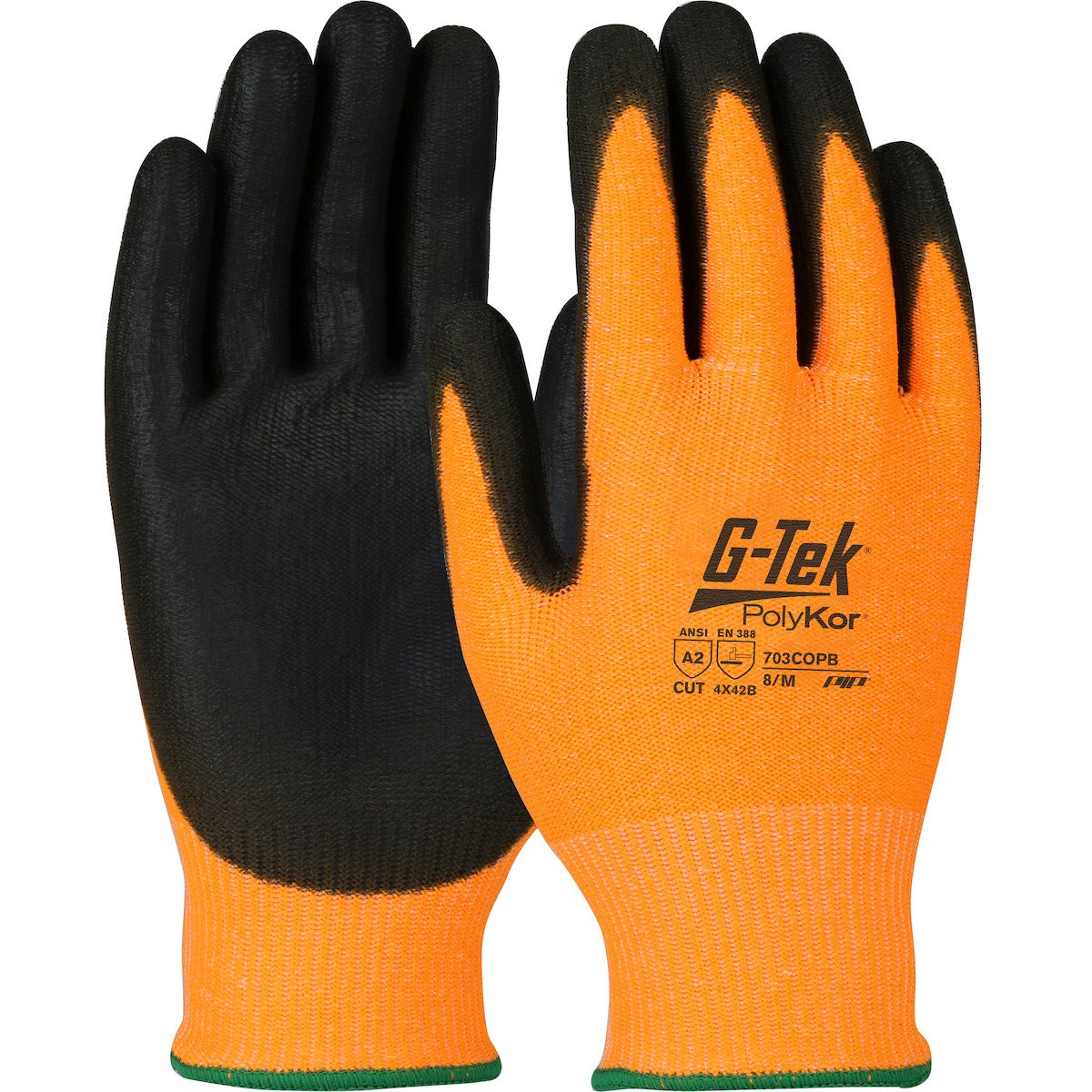 G-Tek® PolyKor® 703COPB  Cut Resistant Gloves, Size M, Hi-Vis Orange, ANSI A2
