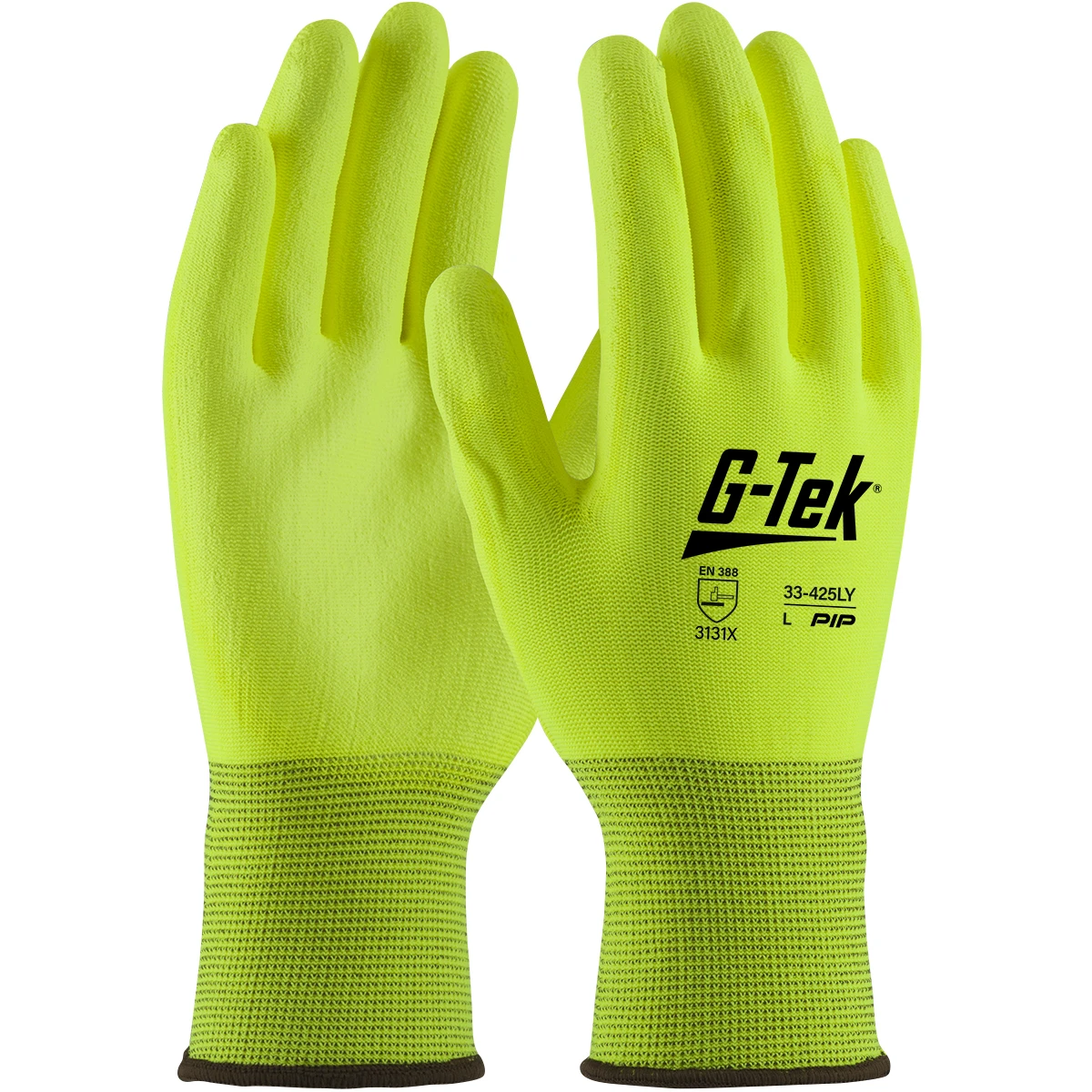 G-Tek® 33-425LY  SeamlessGlove Coated, Size L, Hi-Vis Yellow