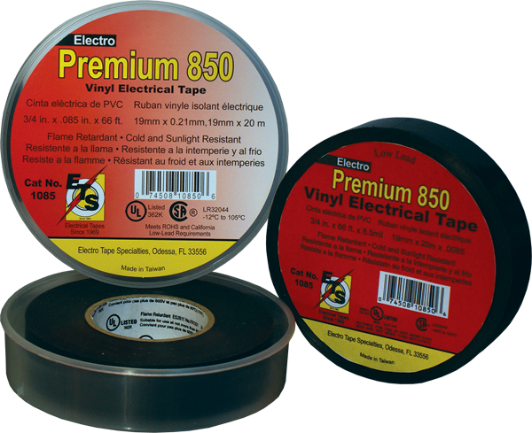 Electro-Tape 1" (25 mm) x 66 ft 8.5mil Premium Black Vinyl Electrical Tape 48/CS